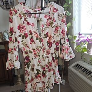 Ambiance Floral Blouse with Pink and Green Accents